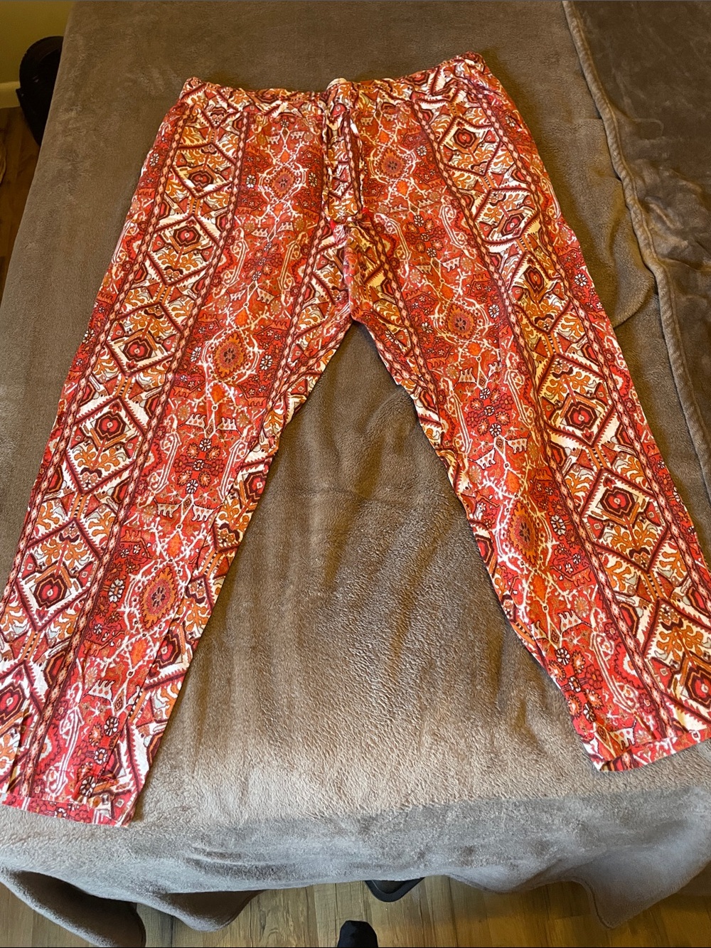 Rachel Zoe Red and Orange Paisley Linen Wide-Leg Pants